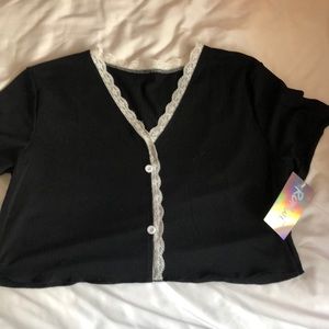 Plain back top with lace trip bottoms.